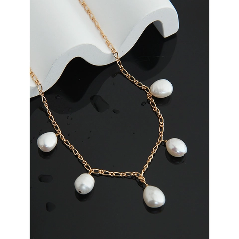 Collana in Argento Sterling 925 per Donna Design Minimalista Con Cinque Perle d'Acqua Dolce Naturali Elegante Catena per Clavicola Oro
