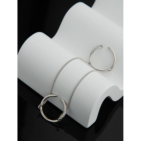 Minimalist S925 Sterling Silver Double Ring For Women Adjustable Open Chain Ring Unique Design Artificial Pearl Ring Jewelry