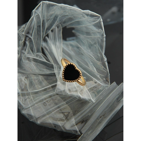 Anello a Cuore in Argento Sterling 925 Minimalista per Donna Vintage Smalto Nero Placcato Oro Anello Aperto Regolabile Gioielli
