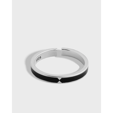 Vintage 925 Sterlingsilber Offener Ring Für Damen Minimalistisch Schwarz Emaille Geometrischer Pfeil Verstellbarer Fingerring Schmuck