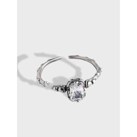 Anello Aperto Regolabile Vintage in Argento Sterling S925 per Donna Anello con Strass Trasparente Rettangolare Incastonato Gioielli Vintage