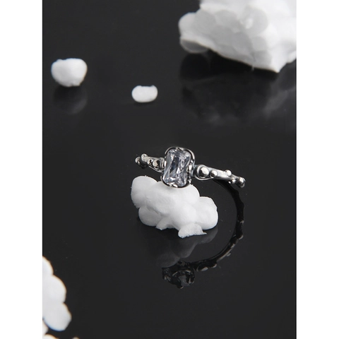 Anello Aperto Regolabile Vintage in Argento Sterling S925 per Donna Anello con Strass Trasparente Rettangolare Incastonato Gioielli Vintage