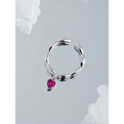 S925 Sterlingsilber Herz Zirkonia Verstellbar Offener Ring Für Damen Minimalistisch Elegant Roter Stein Finger Schmuck