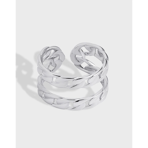 Minimalist 925 Sterling Silver Double Layer Chain Ring For Women U-Shaped Open Adjustable Finger Ring Fashion Jewelry Accessory