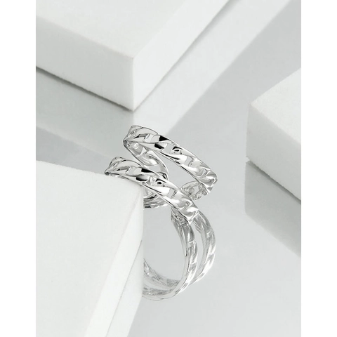 Minimalist 925 Sterling Silver Double Layer Chain Ring For Women U-Shaped Open Adjustable Finger Ring Fashion Jewelry Accessory
