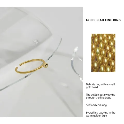 Minimalistischer S925 Sterlingsilber Goldperlen Offener Ring Für Damen Schicker Verstellbarer Geometrischer Fingerring Schmuck Geschenk