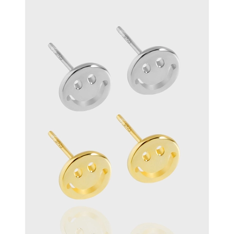S925 Sterling Silver Smiley Face Stud Earrings Minimalist Hollow Round Cookie Ear Rings For Women Girls Daily Jewelry Gift