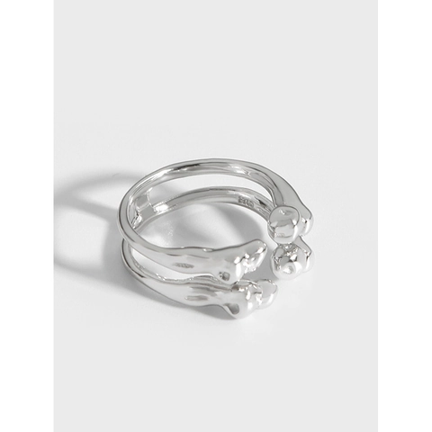 Minimalistischer 925 Sterlingsilber Verstellbarer Offener Ring Für Damen Nische Flüssigmetall Design Unregelmäßiger Ring