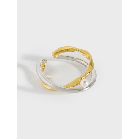 925 Sterlingsilber Perlenring Für Damen Zweifarbig Minimalistisch Verstellbarer Offener Ring Personalisierte Mode Schmuck