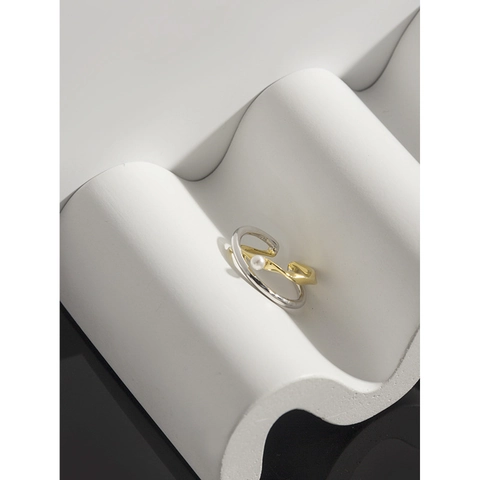 925 Sterlingsilber Perlenring Für Damen Zweifarbig Minimalistisch Verstellbarer Offener Ring Personalisierte Mode Schmuck