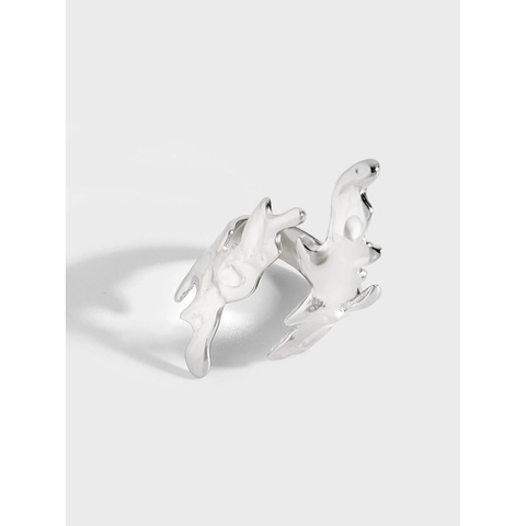 Anello Aperto in Argento Sterling 925 Minimalista Metallo Liquido per Donna Trama di Lava Irregolare Anello Regolabile a Fiamma