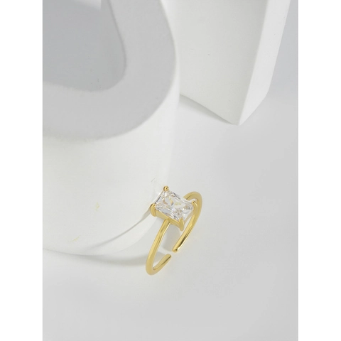 Minimalist 925 Sterling Silver Gold Plated Open Ring For Women Square Rhinestone Adjustable Chic Minimalist Jewelry Ring