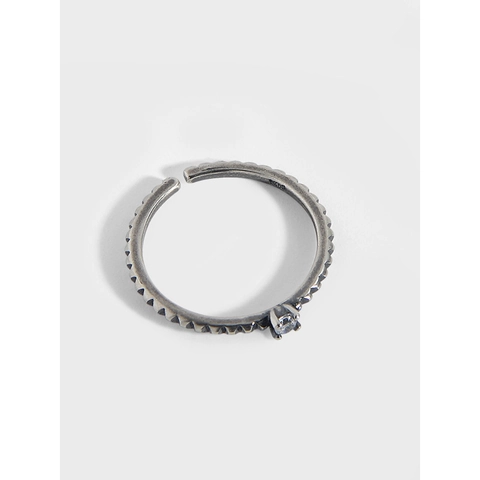 925 Sterling Silver Zirconia Adjustable Open Ring Women Retro Geometric Pattern Ring Vintage Minimalist Jewelry Daily Gift