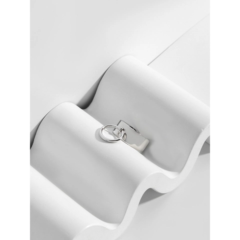S925 Sterling Silver Wide Band Ring For Women Minimalist Industrial Style Adjustable Open Ring With Dangling Circle Charm