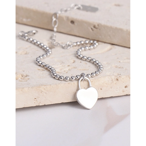 Bracciale S925 in Argento Sterling con Ciondolo a Cuore per Donna Bracciale Minimalista con Catena a Sfere Stile Coreano Ins Gioielli Regolabili Regalo