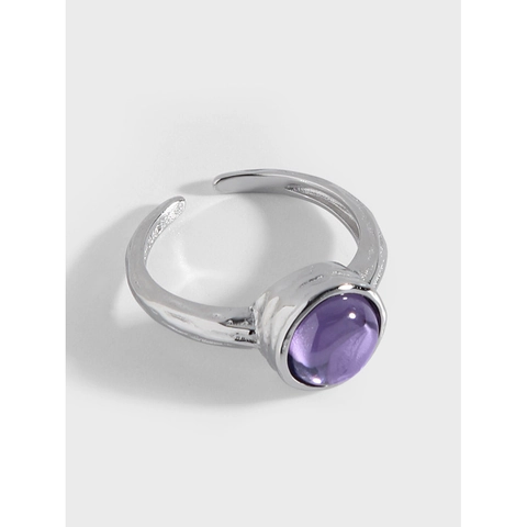 S925 Sterlingsilber Verstellbarer Ring Für Damen Unregelmäßige Gehämmerte Textur Violetter Strass Minimalistischer Fingerring Schmuck