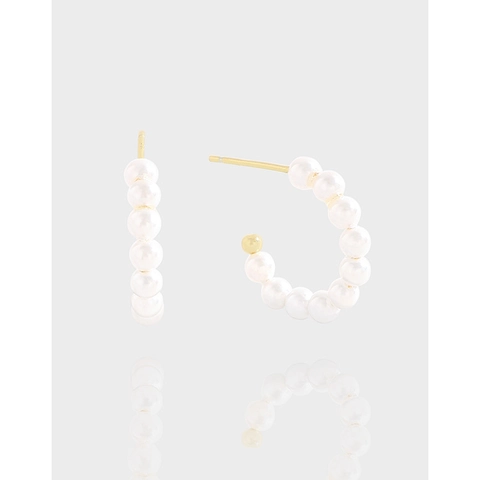Orecchini a Cerchio Mini a Forma di C in Perle Artificiali con Perno in Argento Sterling 925 Placcato Oro 18K Gioielli Donna