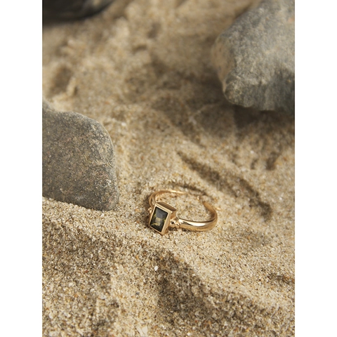 Vintage 925 Sterlingsilber Offener Ring Für Damen Champagner Gold Überzogen Rechteckig Grün Strass Verstellbarer Fingerring