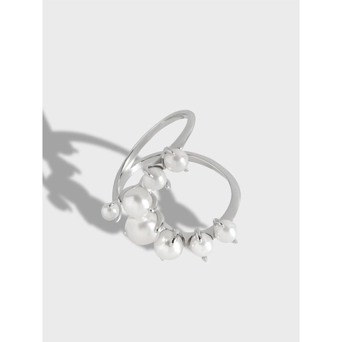 S925 Sterling Silver U-Shaped Open Ring With Artificial Pearl Inlaid Minimalist Adjustable Finger Ring For Women Jewelry Gift