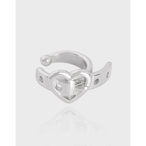 Manguito de Oreja de Plata de Ley S925 Minimalista con Hebilla de Cinturón de Corazón Pendientes de Clip Mujer