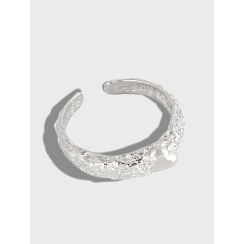Minimalist 925 Sterling Silver Heart Ring For Women Unique Hammered Texture Wrinkled Adjustable Open Ring Retro Fashion Jewelry Gift