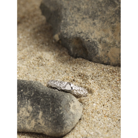 Minimalist 925 Sterling Silver Heart Ring For Women Unique Hammered Texture Wrinkled Adjustable Open Ring Retro Fashion Jewelry Gift