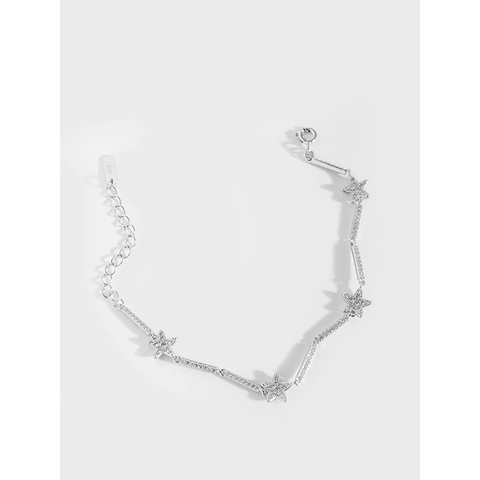 Pulsera de Estrella de Plata de Ley S925 para Mujer Pulsera de Cadena Minimalista con Strass Ajustable Regalo