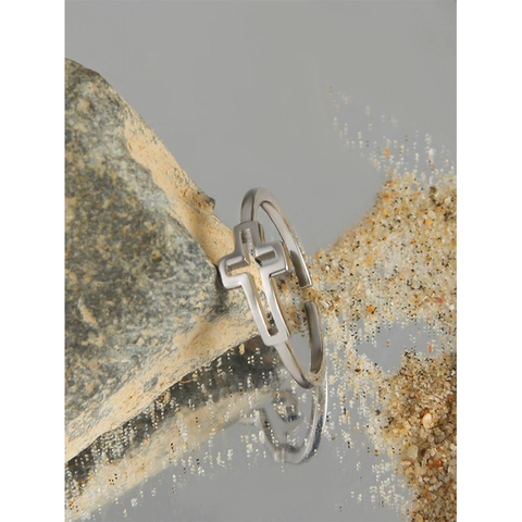 Minimalistischer S925 Sterlingsilber Kreuz Ring Für Damen Geometrischer Hohler Verstellbarer Offener Fingerring Modeschmuck Geschenk