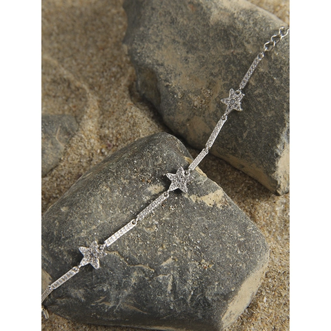 Pulsera de Estrella de Plata de Ley S925 para Mujer Pulsera de Cadena Minimalista con Strass Ajustable Regalo