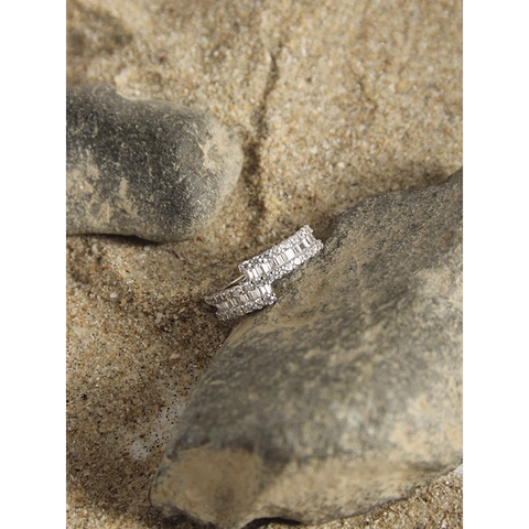 925 Sterling Silver Double Layer Zirconia Ring For Women Minimalist Inlaid Staggered Geometric Finger Ring Jewelry Gift