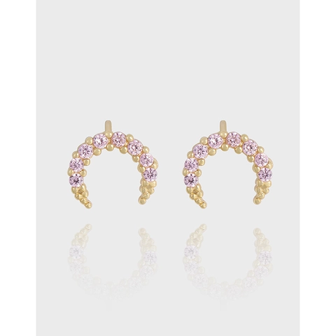 S925 Sterling Zilveren Halve Maan Oorknopjes Voor Dames 18K Verguld Roze Strass Ingelegd Minimalistische Sieraden