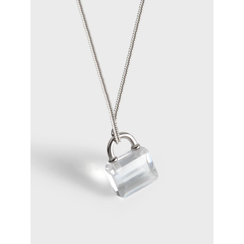 Collana con Ciondolo a Lucchetto in Zirconia Trasparente in Argento Sterling 925 per Donna Gioielli con Catena a Clavicola Placcati in Platino