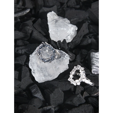 925 Sterling Silver Adjustable Ring For Women Korean Ins Style Irregular Molten Texture Plain Silver Open Finger Ring