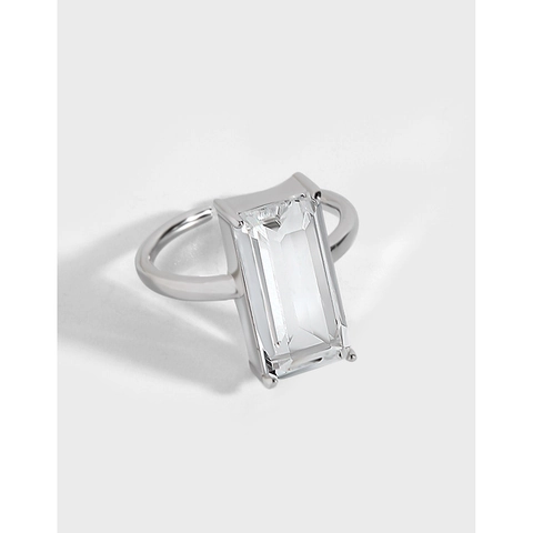 S925 Sterlingsilber Smaragdschliff Zirkonia Offener Ring Für Damen Eleganter Koreanischer Stil Verstellbarer Minimalistischer Ring