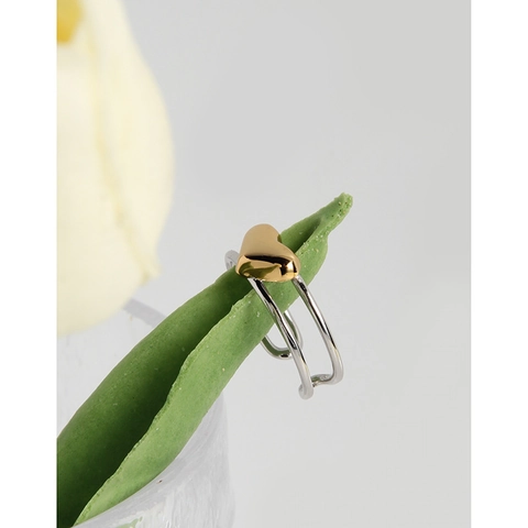S925 Sterling Silber Doppelschicht Herz Ring Für Damen Minimalistisch Verstellbar Gold Silber Kontrastfarbe Schmuck
