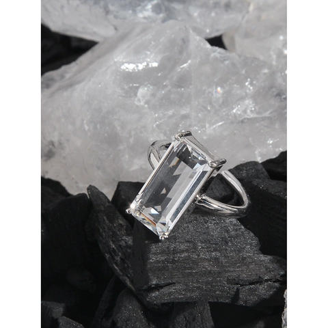 S925 Sterlingsilber Smaragdschliff Zirkonia Offener Ring Für Damen Eleganter Koreanischer Stil Verstellbarer Minimalistischer Ring