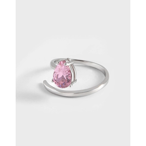 Anillo Abierto de Plata de Ley 925 con Circonia en Forma de Pera para Mujer Minimalista Ajustable Estilo Coreano Ins Joyería