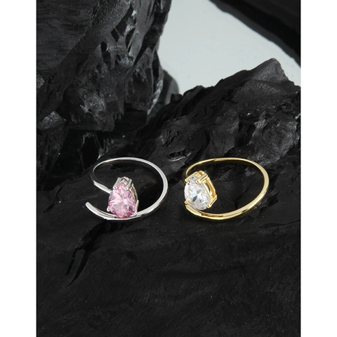 Anillo Abierto de Plata de Ley 925 con Circonia en Forma de Pera para Mujer Minimalista Ajustable Estilo Coreano Ins Joyería