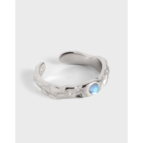 Minimalistischer S925 Sterlingsilber Unregelmäßiger Lavastein Offener Ring Für Damen Verstellbarer Fingerring Luxusschmuck