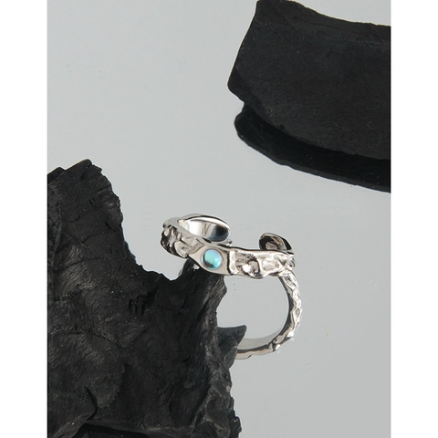 Minimalistischer S925 Sterlingsilber Unregelmäßiger Lavastein Offener Ring Für Damen Verstellbarer Fingerring Luxusschmuck