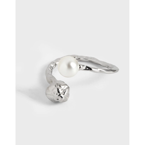 925 Sterlingsilber Unregelmäßige Textur Offener Ring Für Damen Minimalistische Künstliche Perle Verstellbar Schmuck Geschenk