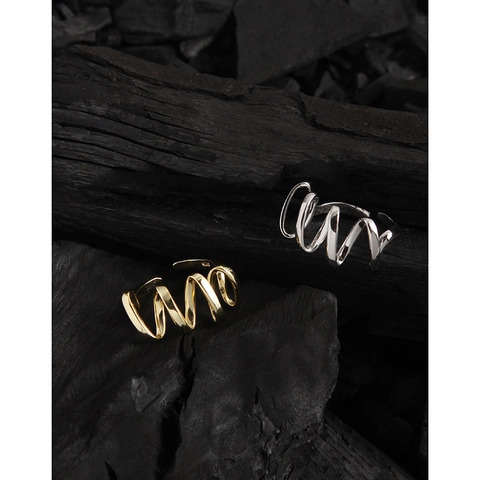 S925 Sterling Silver Wave Twisted Ring For Women Minimalist Open Adjustable Spiral Geometric Finger Ring Korean Style Jewelry