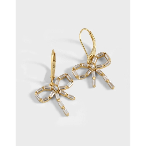 Orecchini a Bottone a Fiocco in Argento Sterling 925 Con Zirconia Intarsiata Eleganti Gioielli alla Moda da Donna Placcati in Oro