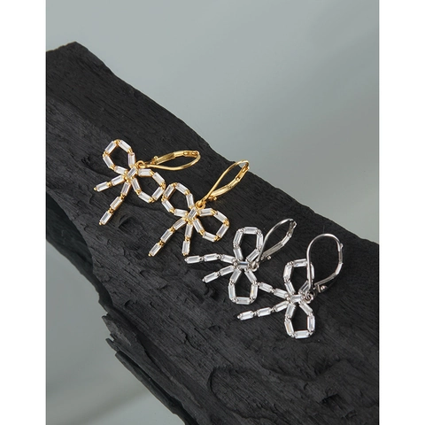 Orecchini a Bottone a Fiocco in Argento Sterling 925 Con Zirconia Intarsiata Eleganti Gioielli alla Moda da Donna Placcati in Oro