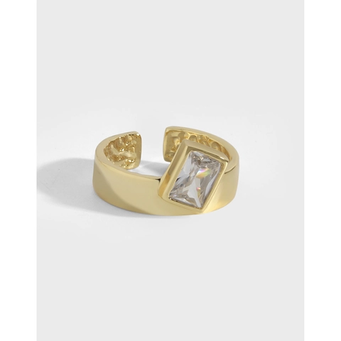 Anillo Abierto de Plata de Ley S925 para Mujer Geométrico Rectangular Circonia Ajustable Oro Plata Chapado Joyería