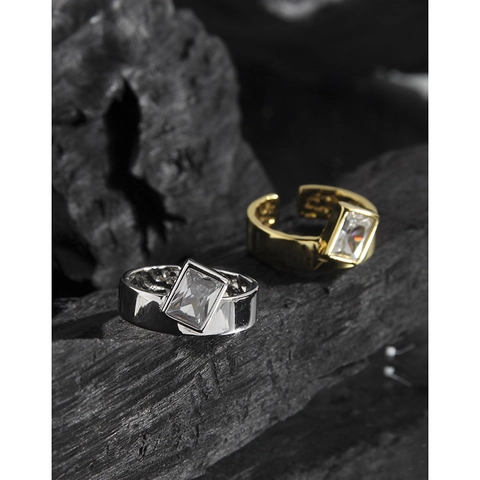 Anillo Abierto de Plata de Ley S925 para Mujer Geométrico Rectangular Circonia Ajustable Oro Plata Chapado Joyería