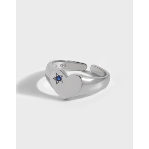 S925 Sterlingsilber Herz Offener Ring Für Damen Minimalistisch Blauer Zirkonia Stern Eingelegt Verstellbarer Ring Modeschmuck