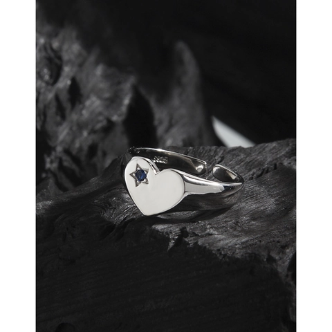 S925 Sterlingsilber Herz Offener Ring Für Damen Minimalistisch Blauer Zirkonia Stern Eingelegt Verstellbarer Ring Modeschmuck