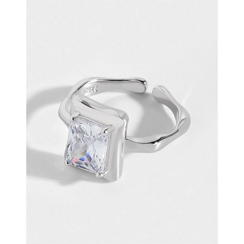 S925 Sterling Silver Irregular Open Ring For Women Minimalist Zirconia Adjustable Finger Ring Fashion Jewelry Accessory