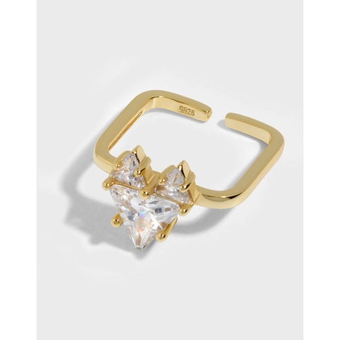 Bague en Argent Sterling S925 Cœur Zirconia pour Femme Minimaliste Ajustable Carrée Ouverte Bijoux Élégants Cadeau